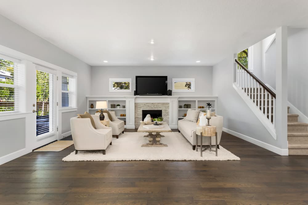 Newly Designed Living Room with Hardwood Flooring